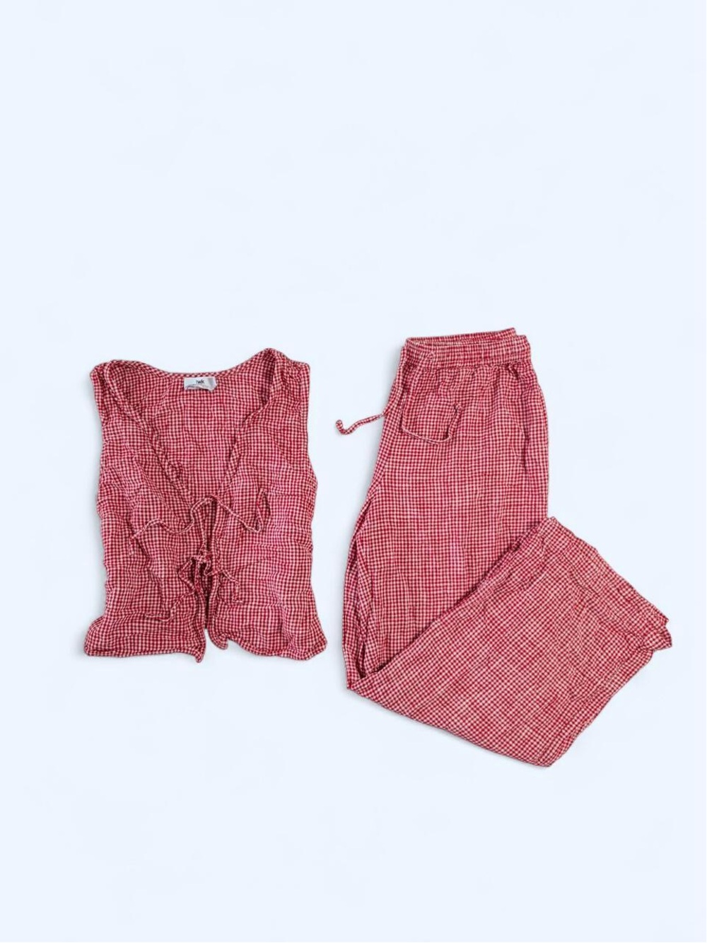 TWIK Red Gingham Matching Set with Tie-Front Top and Elastic Waist